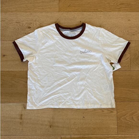 Volcom - Meet Me There Ringer Tee in Cream & Brown - Picture 1 of 3